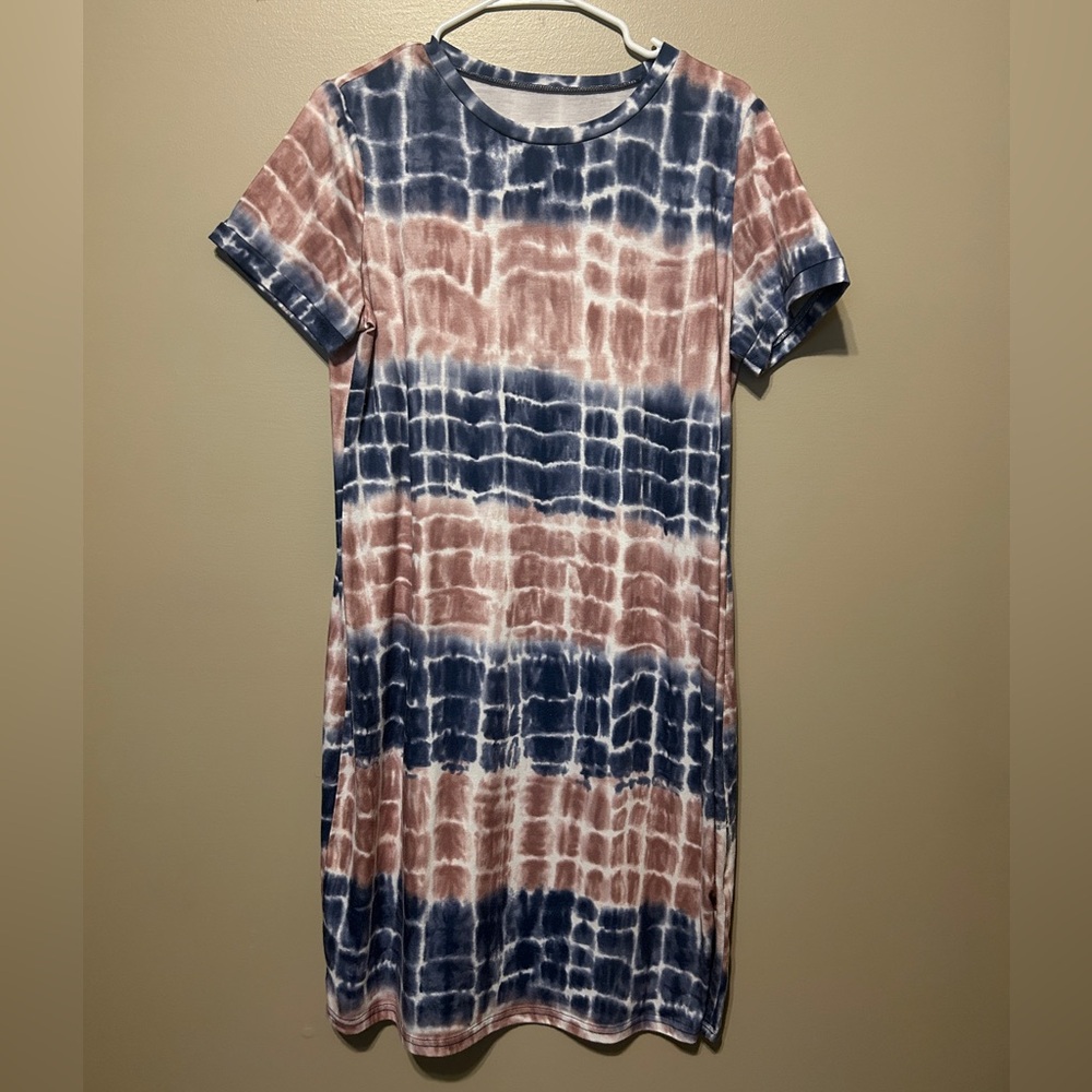 SHEIN Blue and Pink Tie-Dye Midi Dress